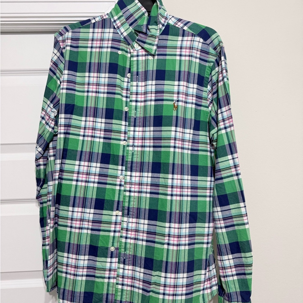 Polo by Ralph Lauren Men's Blue and Green Plaid Shirt